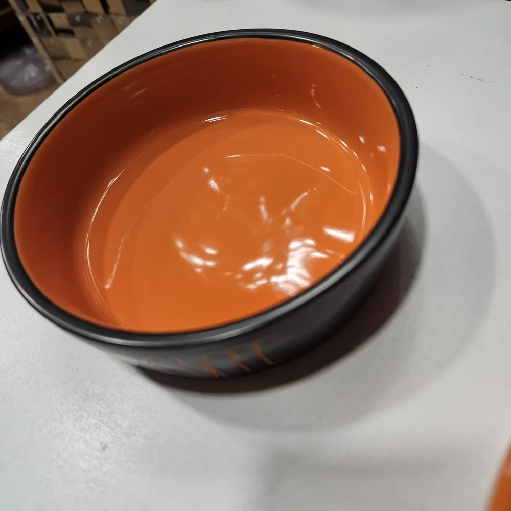 Rae Dunn Orange and Black Dog Bowls